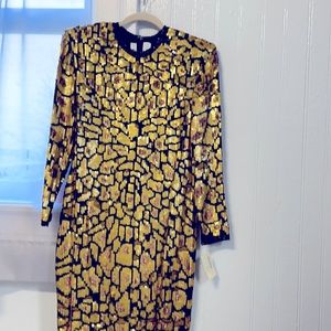 Vintage 80s gold and black sequined dress